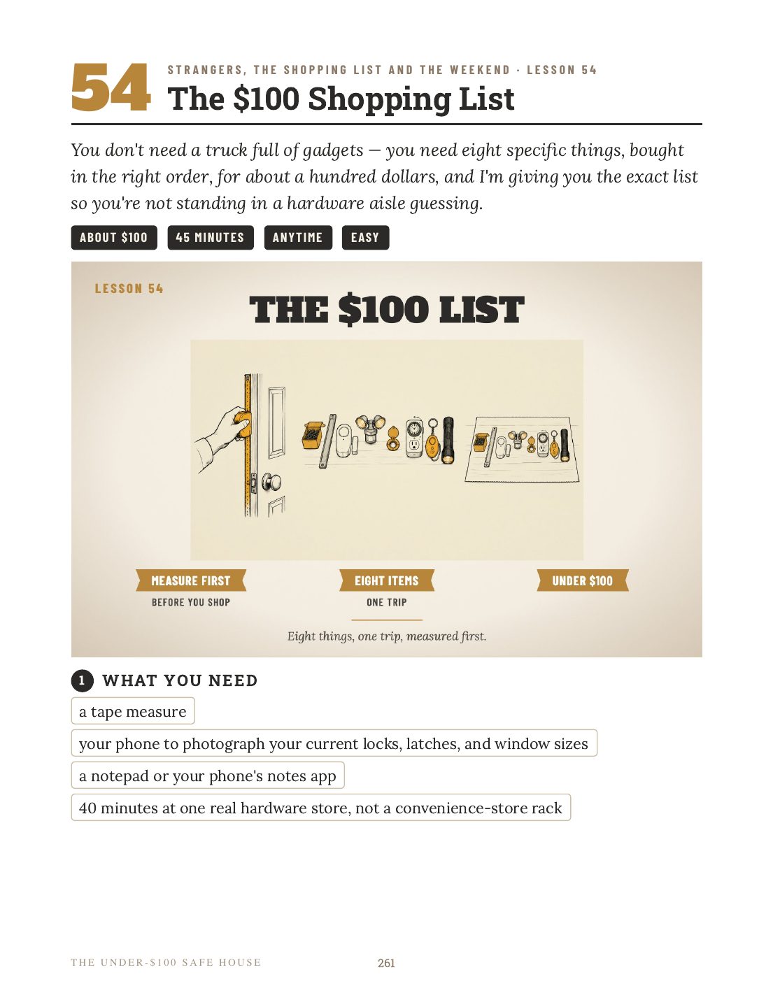 Lesson 54, the $100 shopping list